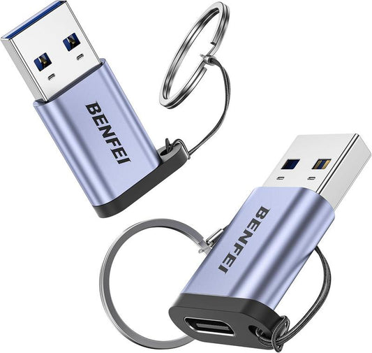 BENFEI 10Gbps USB Type-A to USB-C Adapter(2 Pack, Male to Female) Supporting 5V 3A Charging and 10Gbps Data Transmit
